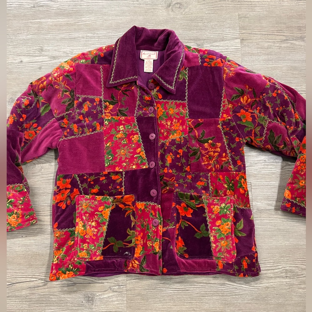 April Cornell Patchwork Velvet Jacket Small Rever… - image 1